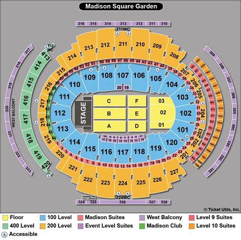 Seating charts for New York Knicks, New York Rangers, St. . Detailed msg seating chart with seat numbers